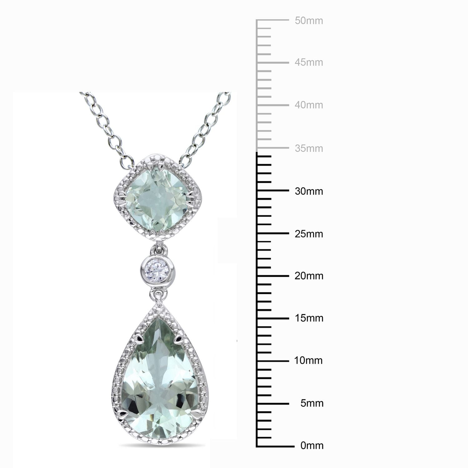 Tangelo 5 Carat T.G.W. Green Amethyst and Created White Sapphire Sterling Silver Teardrop Pendant, 18"