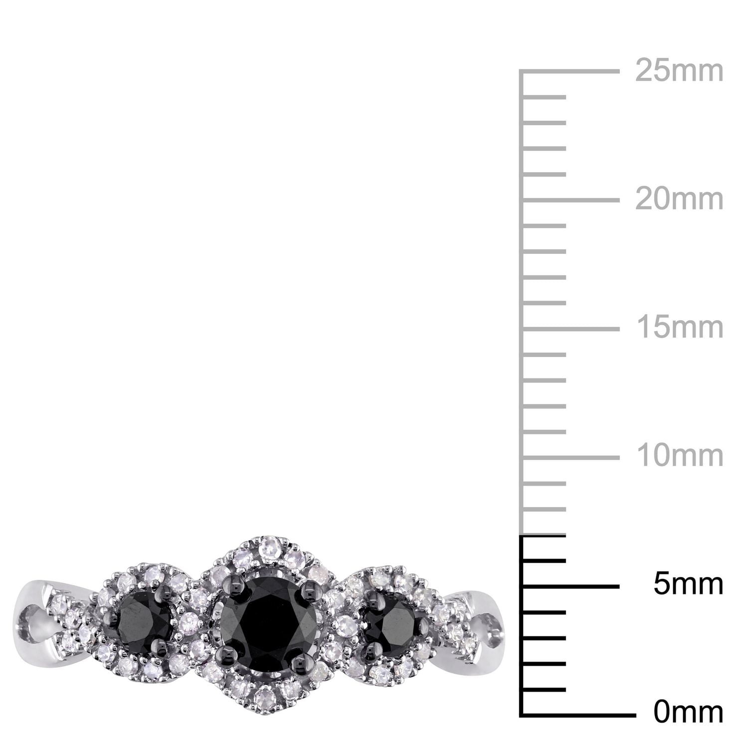 Asteria 0.50 Carat T.W. Black and White Diamond 10 K White Gold Three-Stone Engagement Ring