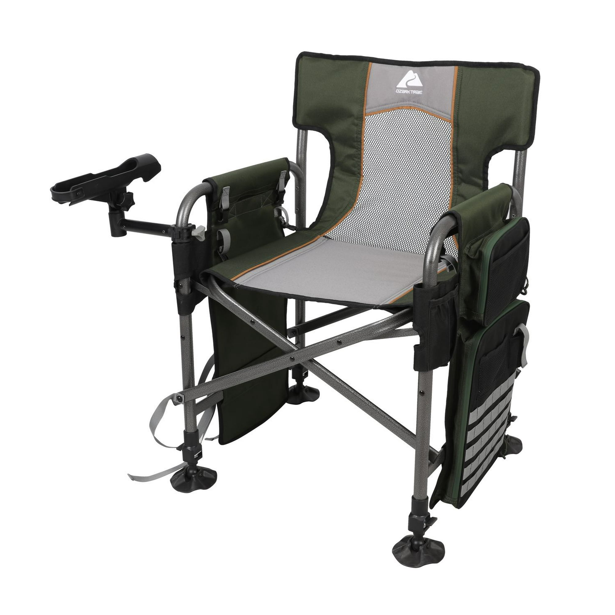 Reclining Fishing Chair, All Terrain Fishing Chair Fishing Chair Camping  Chair Heavy Duty with Adjustable Front and Rear Legs,Black Gray,Set 2