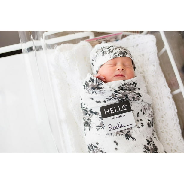 Lulujo Ensemble chapeau et couverture en bambou pour bébé nouveau-né Hello  World Marine