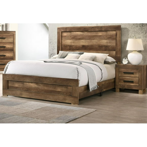 K-Living Caliban King-Sized Complete Platform Bed in Rustic Brown Finish