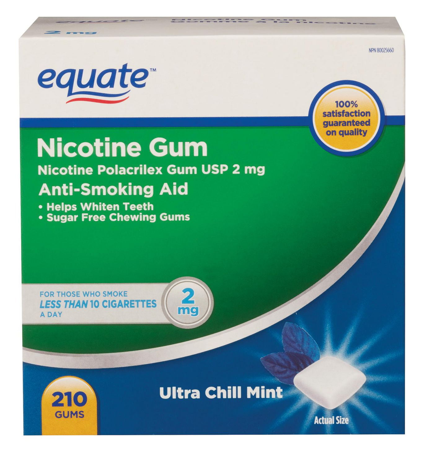 Equate Gomme à la nicotine Menthe frissons extremes 2mg 210ct Gomme de polacrilex de nicotine USP 2mg