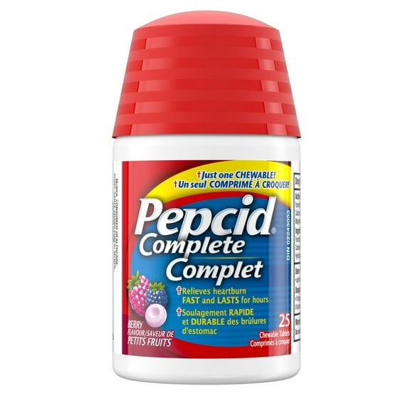 Pepcid Complete Chewable Berry Tablets, Acid Reducer for Heartburn, Berry, 25 Tablets