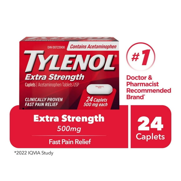 Tylenol Extra Strength Pain Relief Acetaminophen 500mg Caplets, 24 Caplets