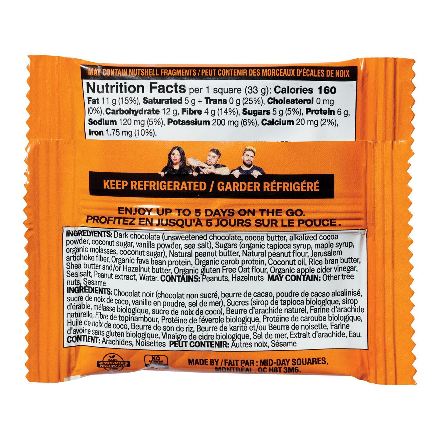 Mid-Day Squares Peanut Butta Plant-Based Functional Chocolate Bar, 33 g