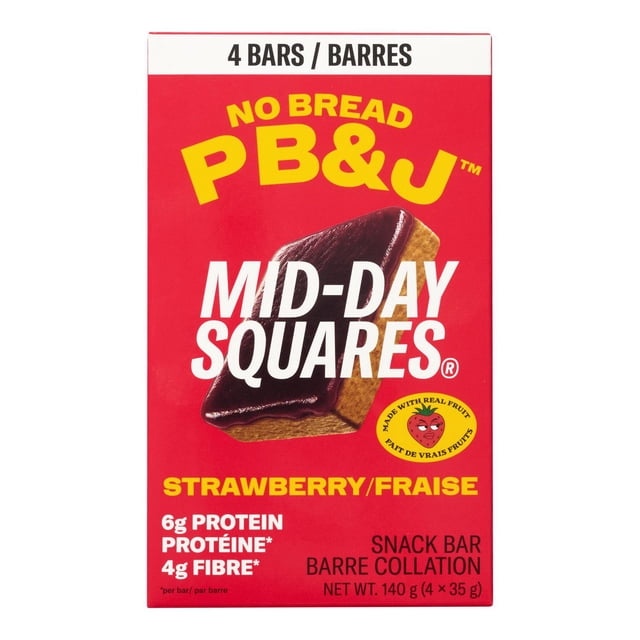 Mid-Day Squares No Bread PB&J Strawberry Snack Bar, 140 g/4 x 35 g