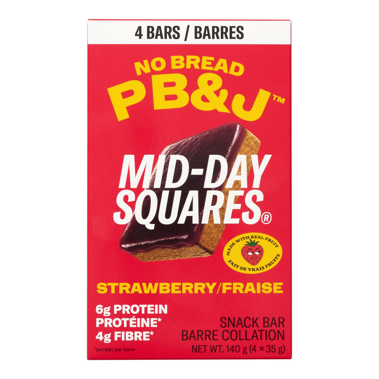 Mid-Day Squares No Bread PB&J Strawberry Snack Bar, 140 g/4 x 35 g