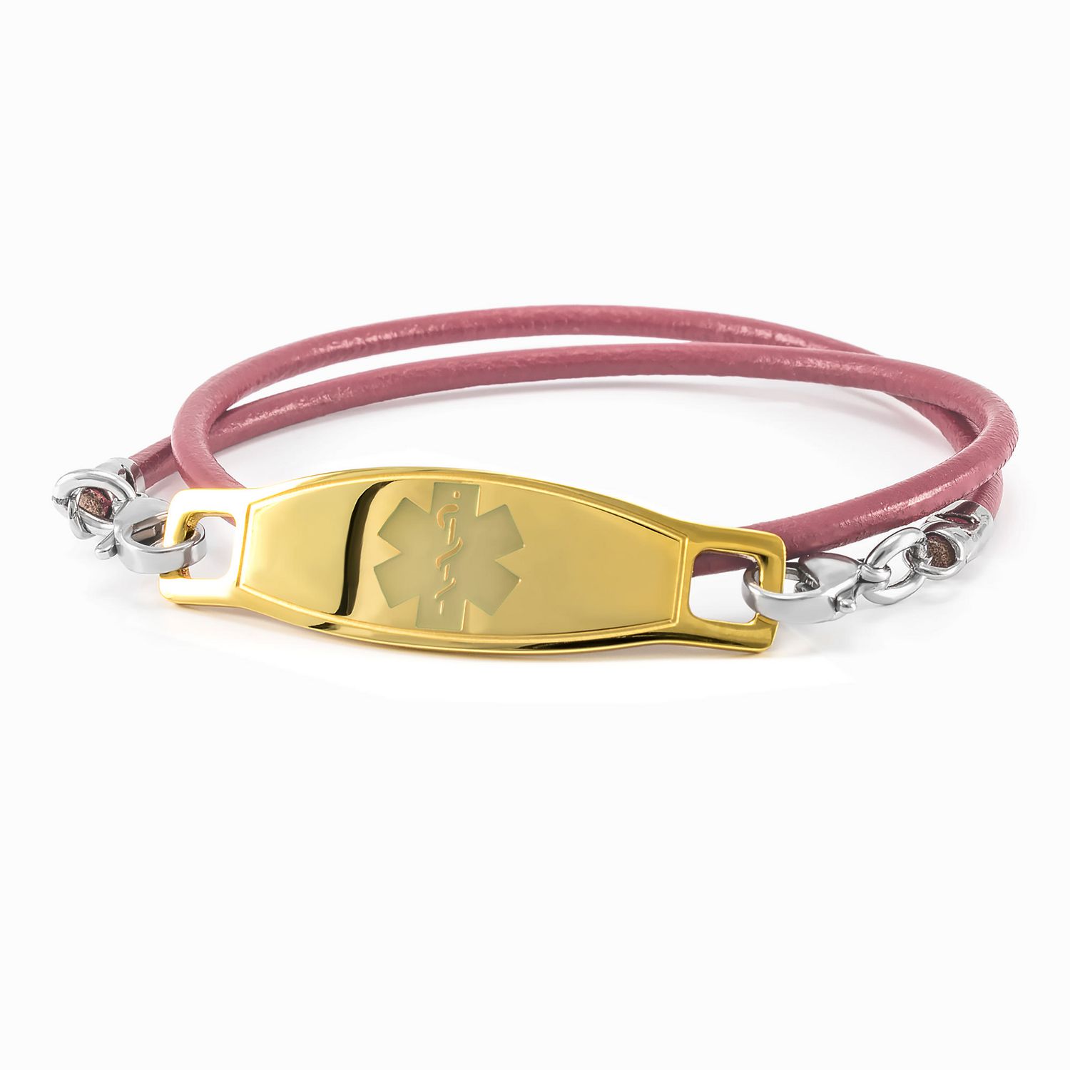 Steel Yellow Enamel Tag Engraving Incl. MedicEngraved Customized Leather Medical ID Bracelet w/ 316L St