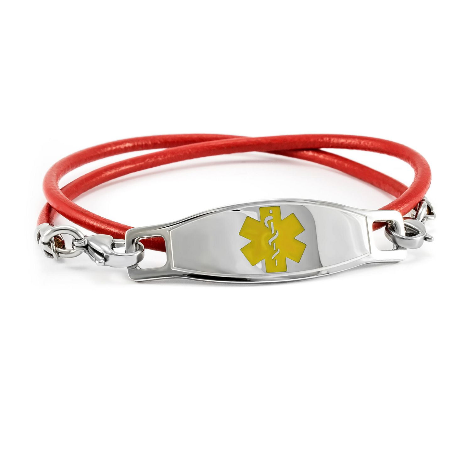 MedicEngraved 316L Stainless Steel Medical Id Bracelet w/ Red Leather