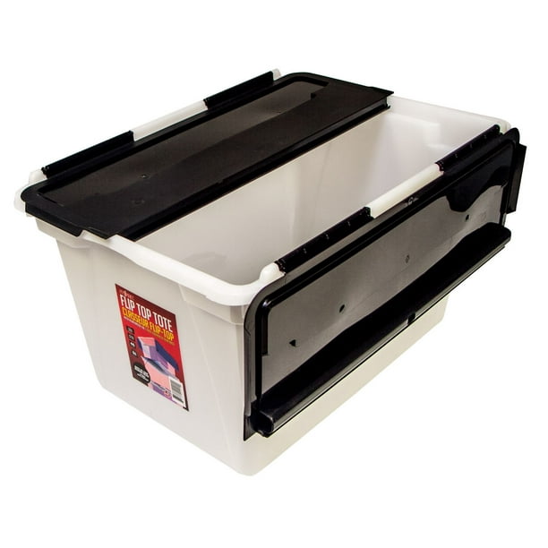 Boîte de rangement empilable avec couvercle articulé, 13 L, Armoire à  dossiers en plastique : Rangement de bureau simplifié