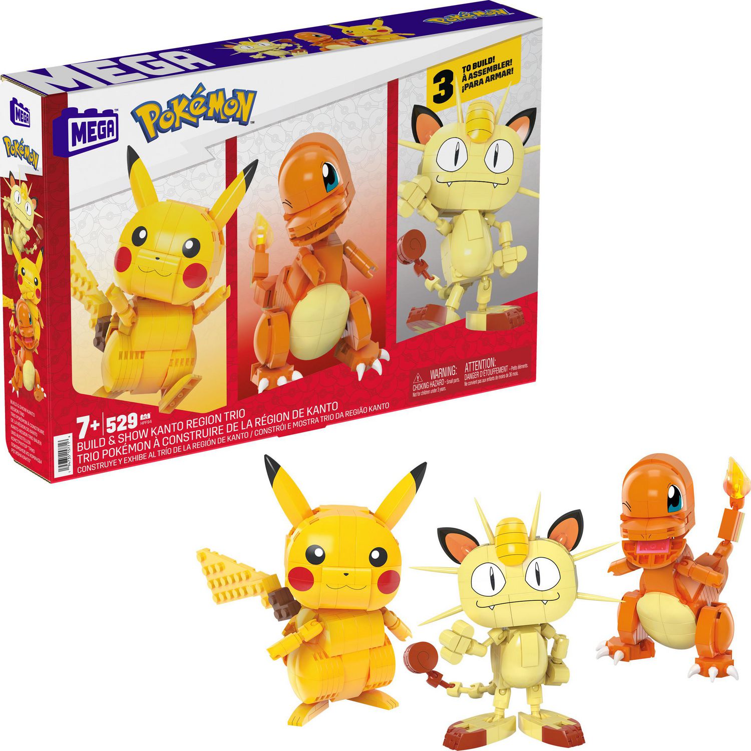 MEGA Pokémon Building Kit, Kanto Region Trio with 3 Action Figures - 529  Pieces, Ages 7+
