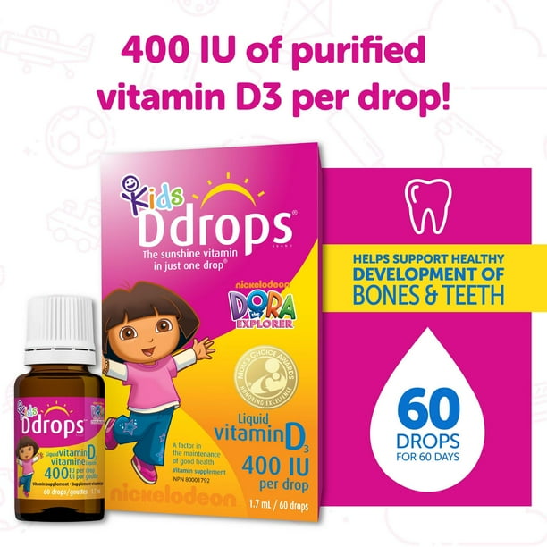 Supplément vitaminique de vitamine liquide D3 de Ddropsᴹᴰ pour enfants, 400 UI 1,7 ml, 60 gouttes