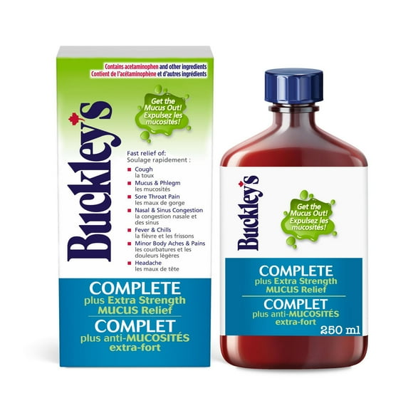 Buckley’s Complete® Mucus Relief Cough Cold & Flu, Buckley's Complete Plus Extra Strength Mucus Relief Syrup for Cough and Congestion Relief, 250 mL