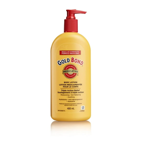 Gold Bond Medicated Regular Strength Body Lotion - 400ml Pump Bottle - Moisturizer for Dry, Itchy, and Irritated Skin - Aloe and Vitamin E - Triple Action Relief - Suitable for Men, Women, and Kids