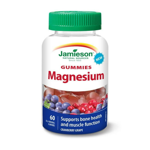 Jamieson gummies magnésium bisglycinate, 20 mg, canneberge et raisin, 60 gummies