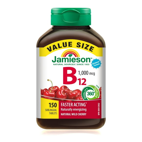 Jamieson Vitamin B12 1,000 mcg Fast Dissolving Sublingual Tablets Value Size, 150 Tablets