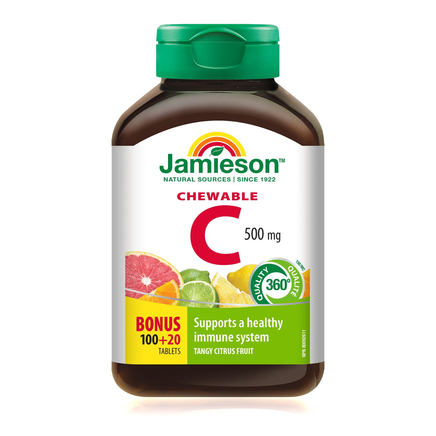 Jamieson Chewable Vitamin C Citrus Fruit Flavour 500 mg Tablets, 120  Chewable tablets - Technical View