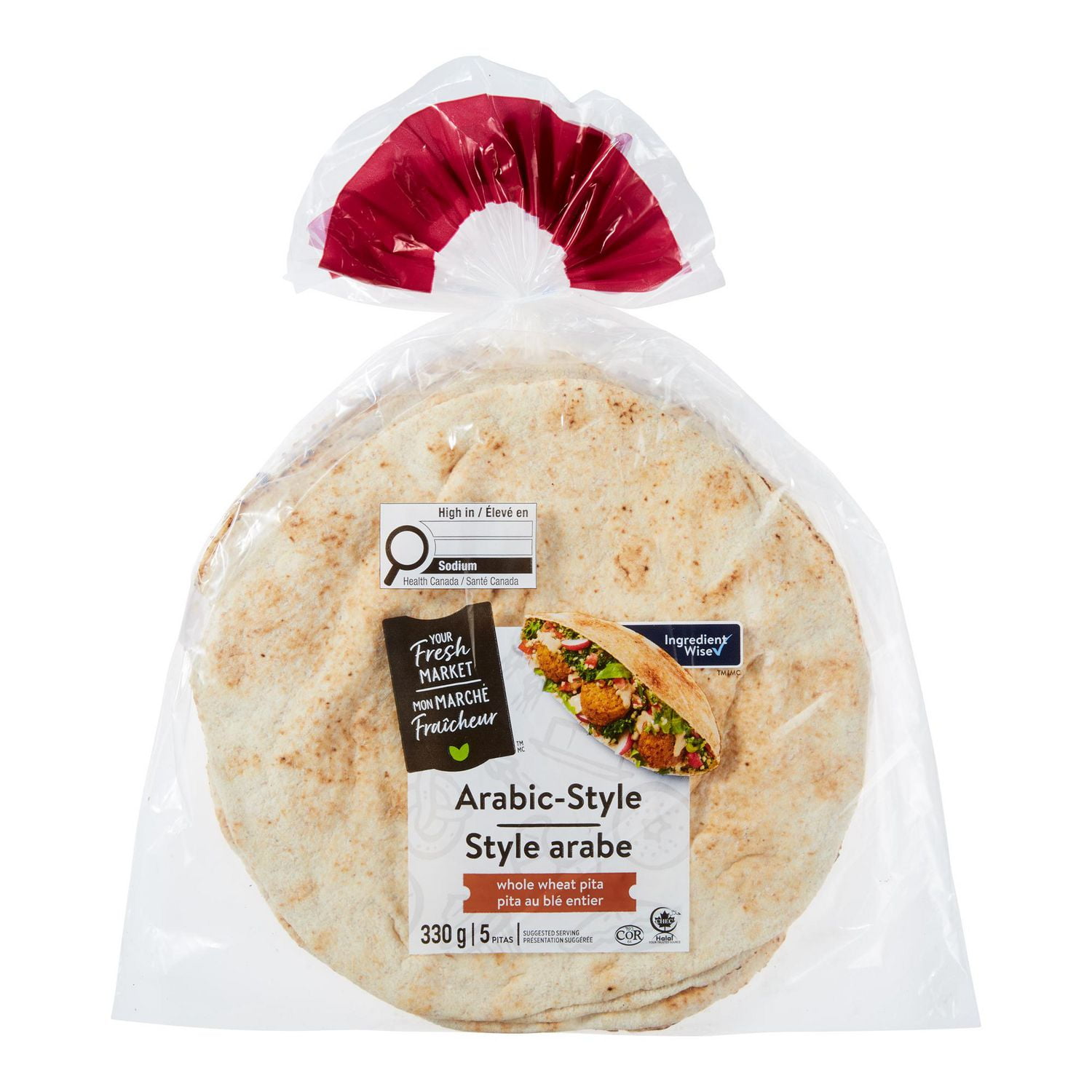 Your Fresh Market Arabic-Style Whole Wheat Pita, 5 pieces, 330 g total