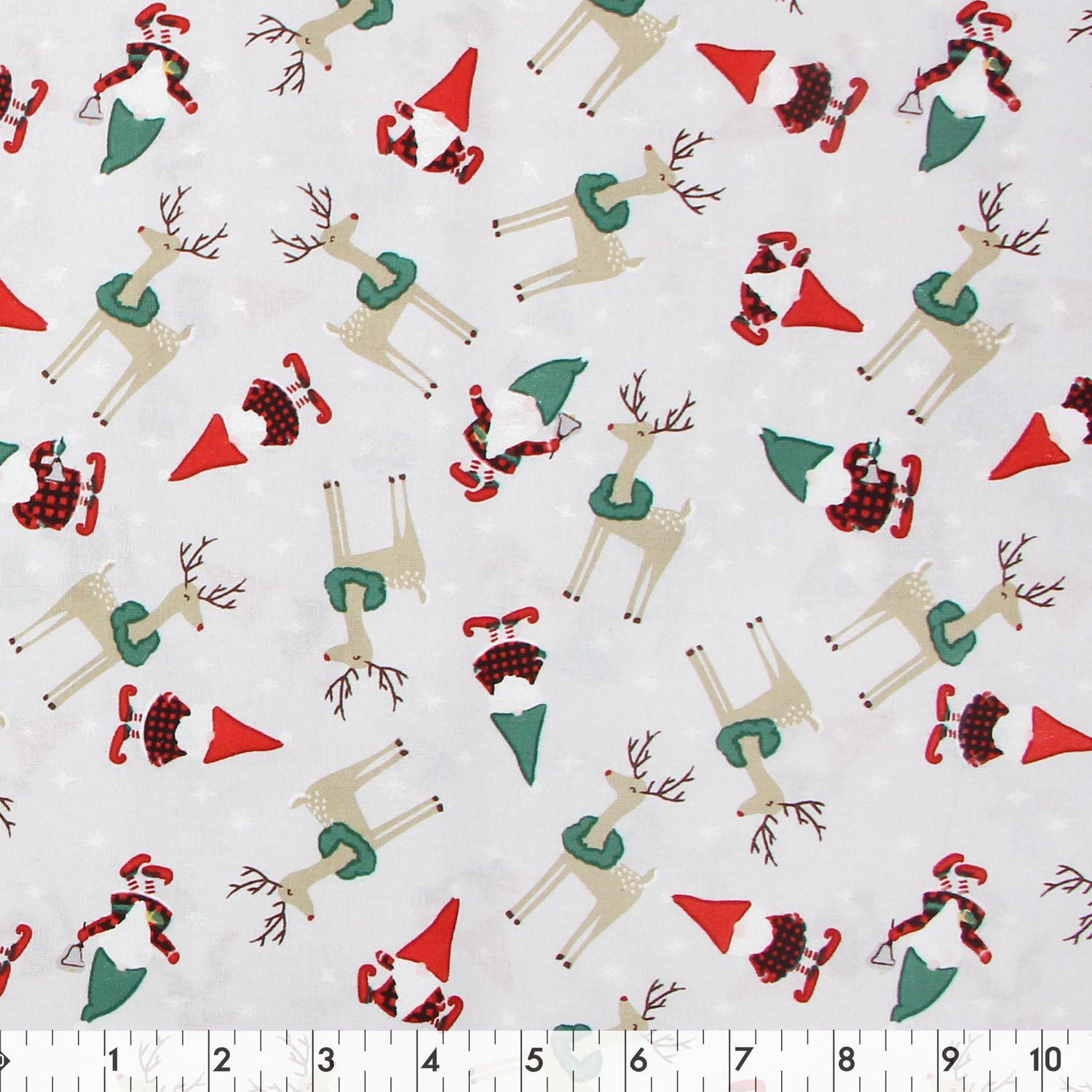 Fabric Creations Grey with Christmas Gnomes and Reindeers Cotton Fabric ...