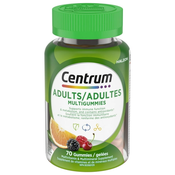 Supplément multivitamines complètes pour adultes MultiGummies de Centrum 70 gelées, cerises, baies et orange