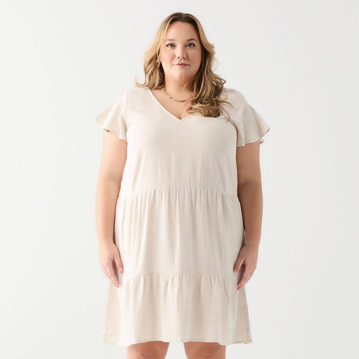 DV Flutter Sleeve Linen Babydoll Mini Dress