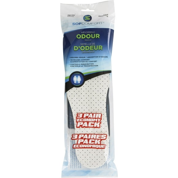 SofComfort Unisex Absorbing Odour Insoles - 3 Pair, One Size