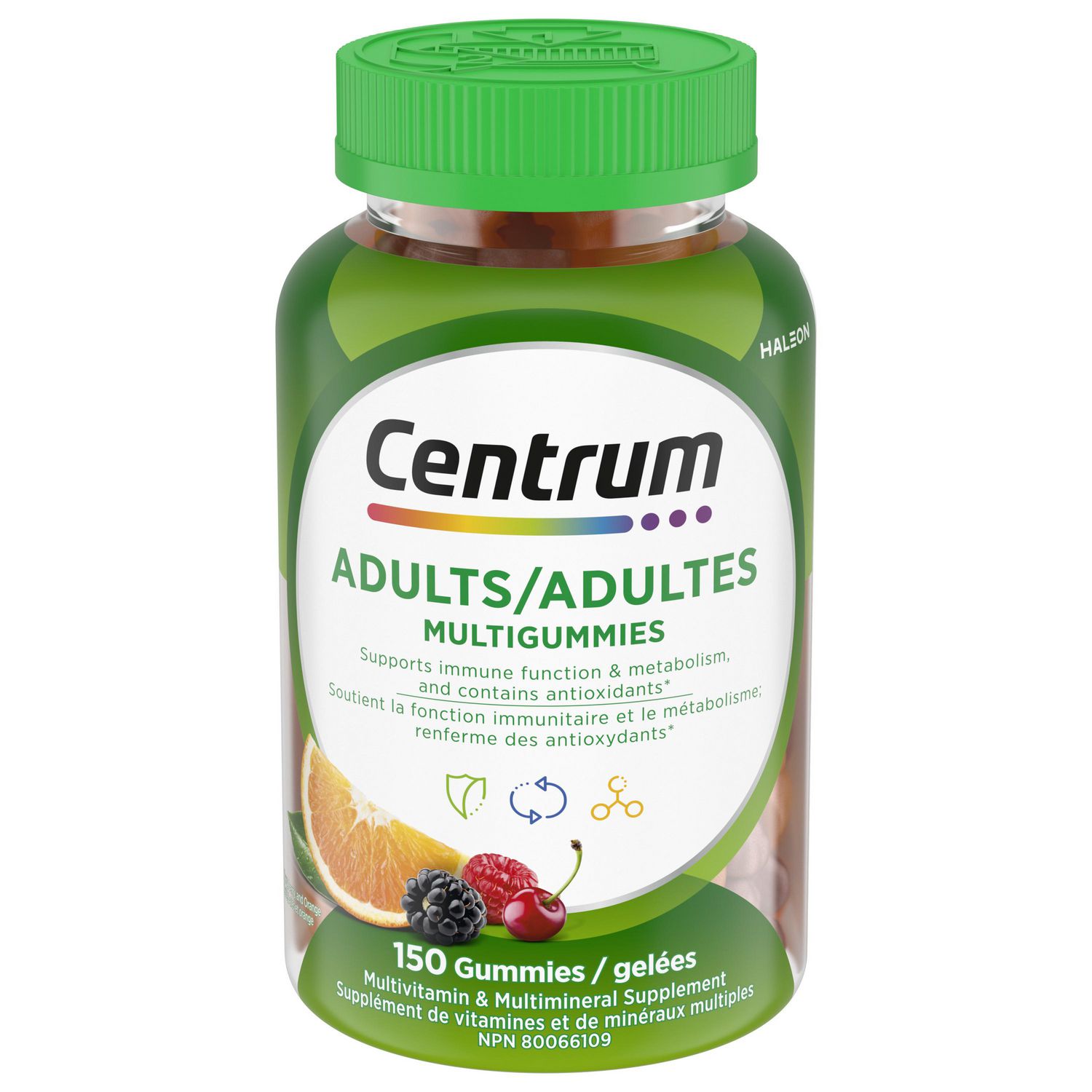 Centrum MultiGummies Adult Multivitamin and Multimineral Supplement, Cherry, Berry, and Orange Flavours, 150 Count