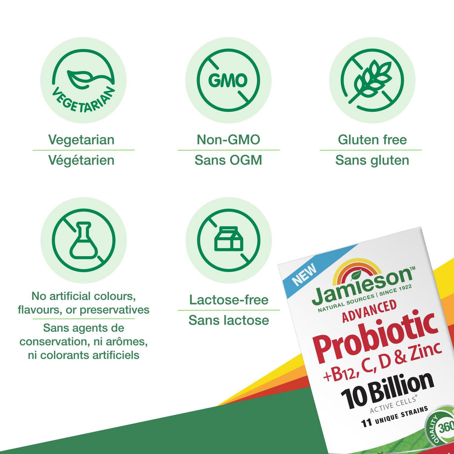 Jamieson Avancé Probiotique 10 milliards + Soutien Immunitaire, 30 Capsules