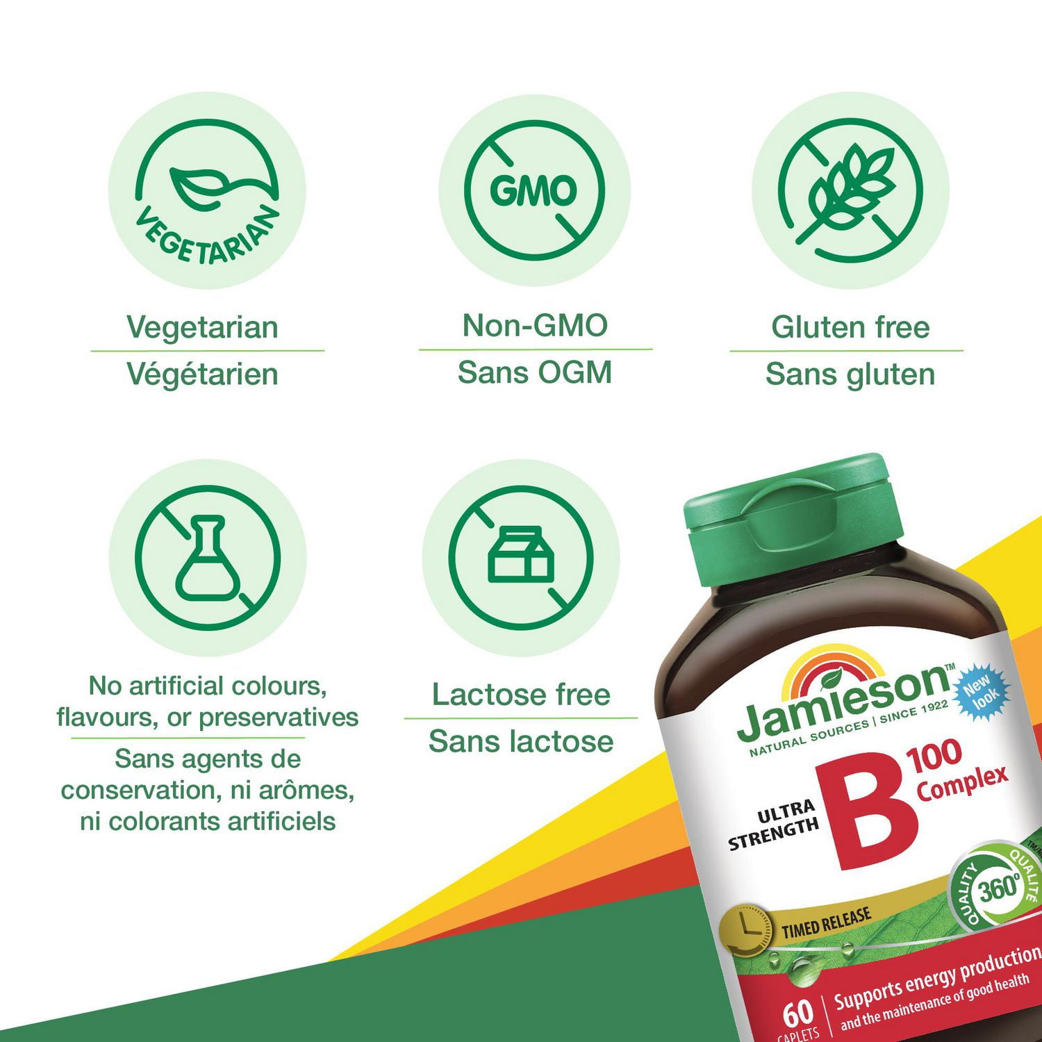 Jamieson Vitamin B100 Timed Release Caplets, 100 mg, 100 Count, 60 Capsules