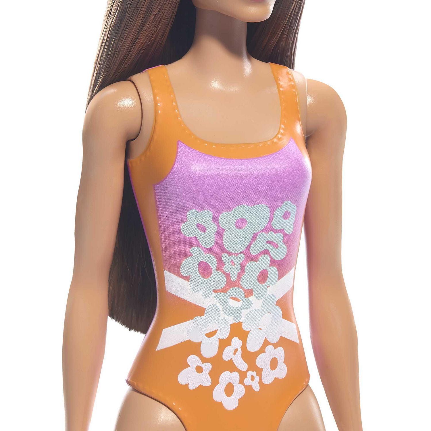 Beach Barbie Doll with Light Brown Hair Wearing Tropical Pink and Orange Swimsuit Walmart