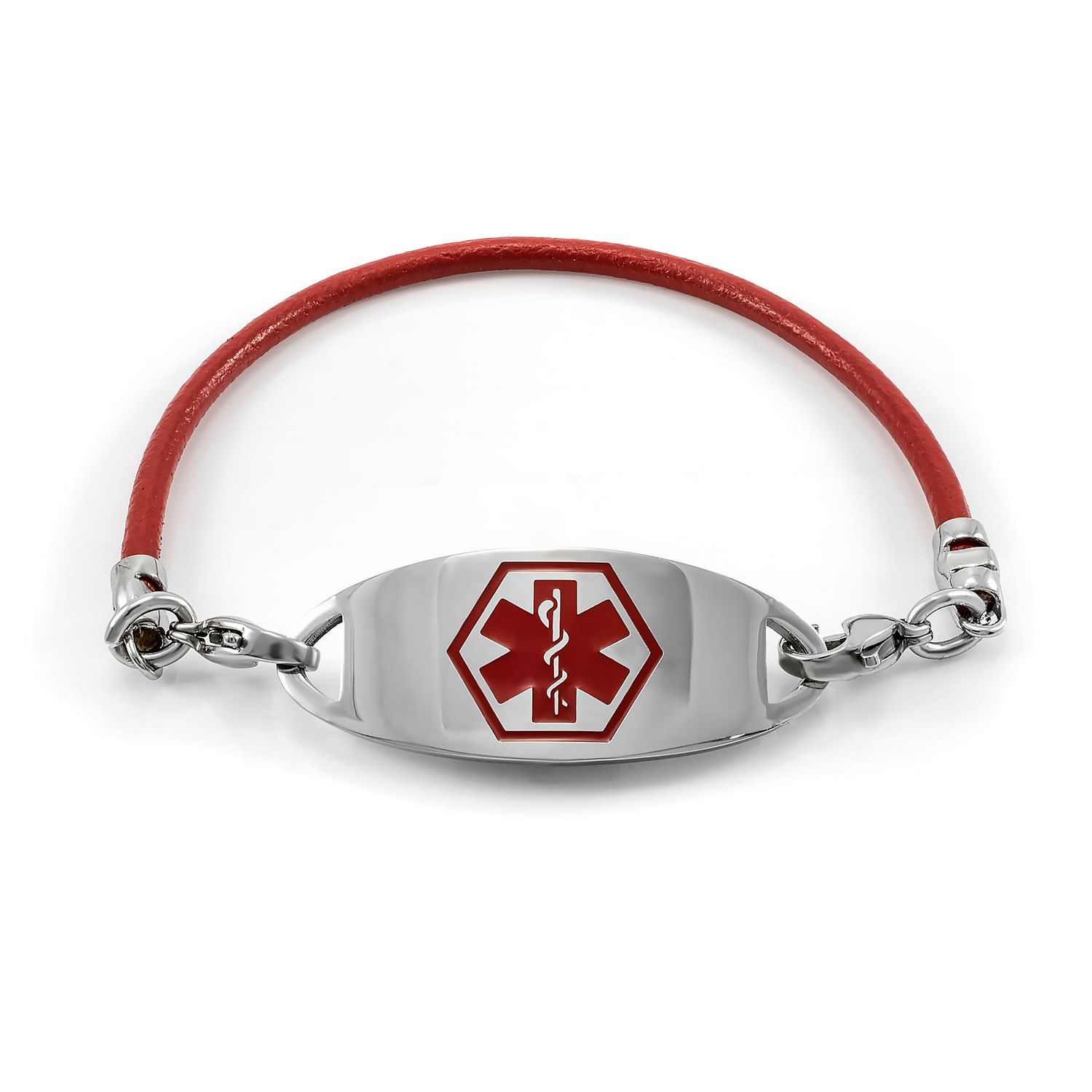Steel Red Enamel Tag Engraving Incl. MedicEngraved Customized Leather Medical ID Bracelet w/ 316L St 