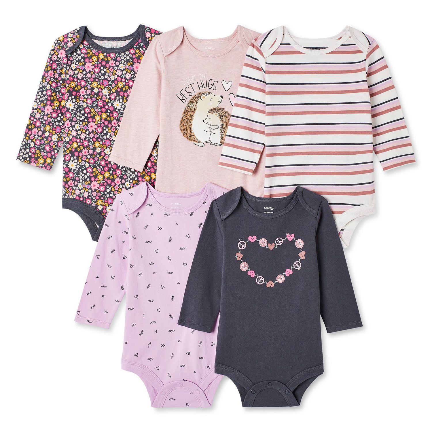 George Baby Girls' Bodysuits 5-Pack
