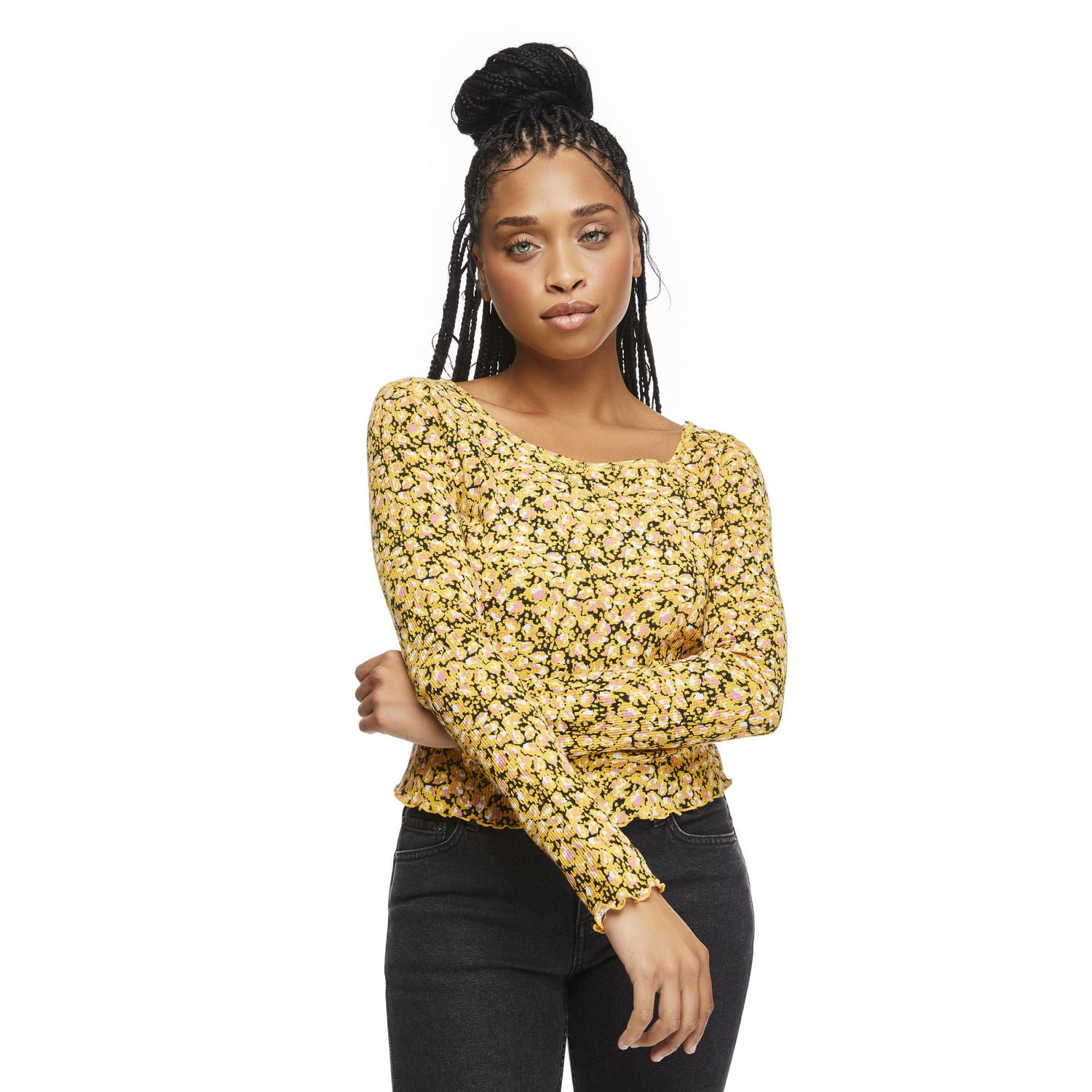 No Boundaries Women's Waffle Long Sleeve Tee