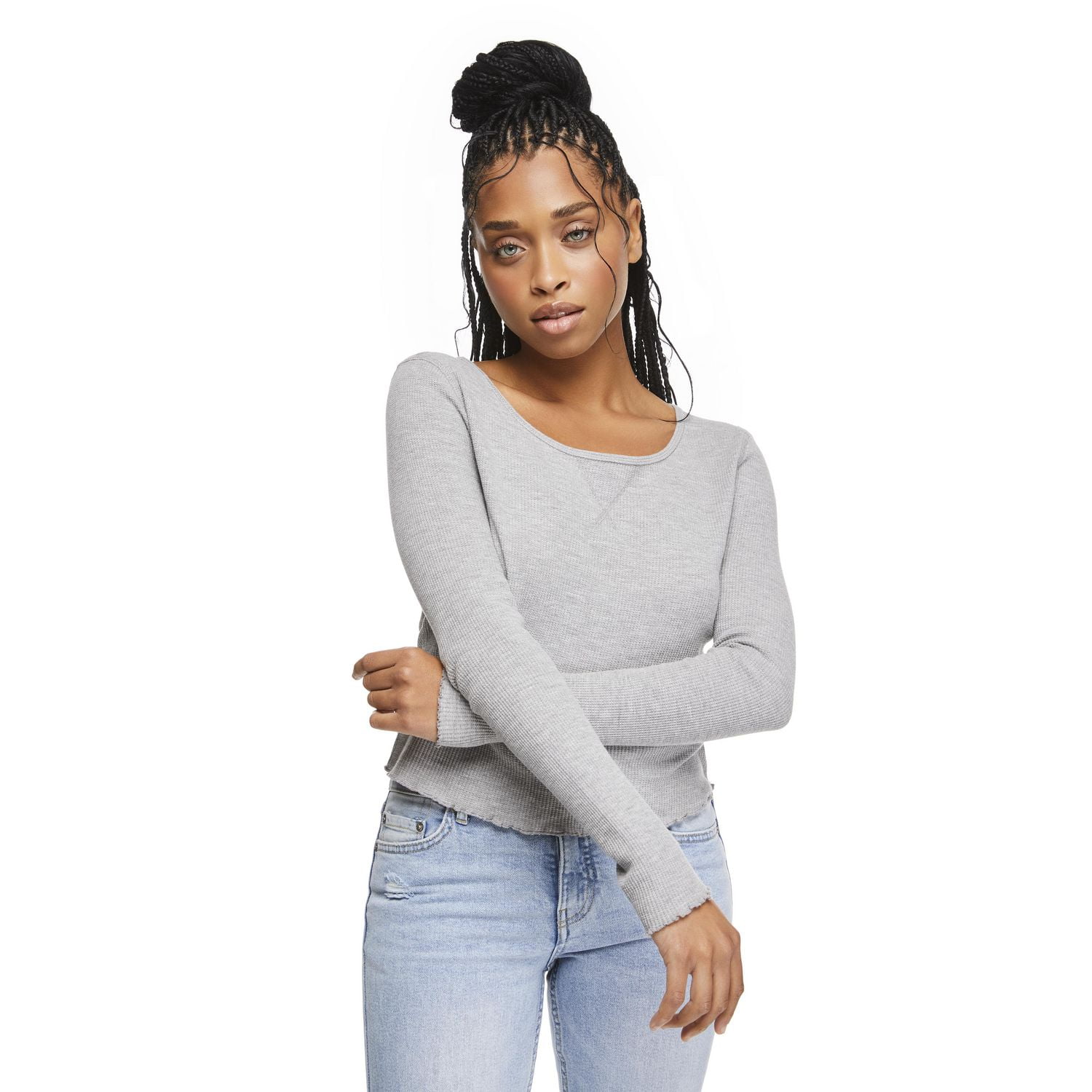 No Boundaries Women's Waffle Long Sleeve Tee