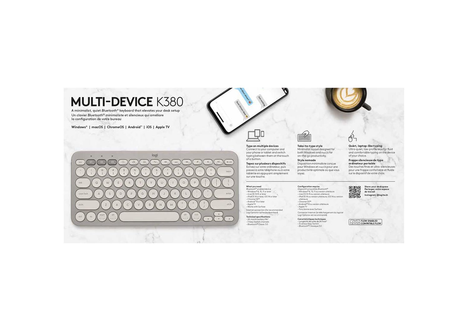 Logitech K380 Multi-Device Bluetooth Keyboard with Easy-Switch for