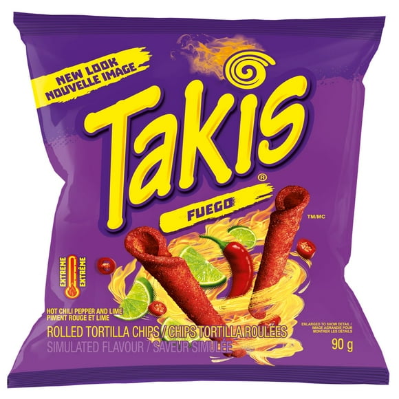 TAKIS® Fuego Spicy Chili Pepper and Lime Rolled Tortilla Chips, 90 g