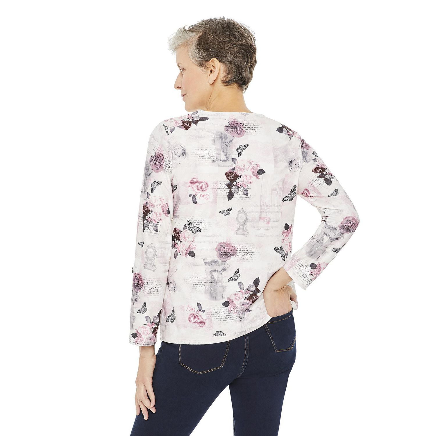 Haut imprimé à manches roulées avec attache boutonnée Penmans pour femmes