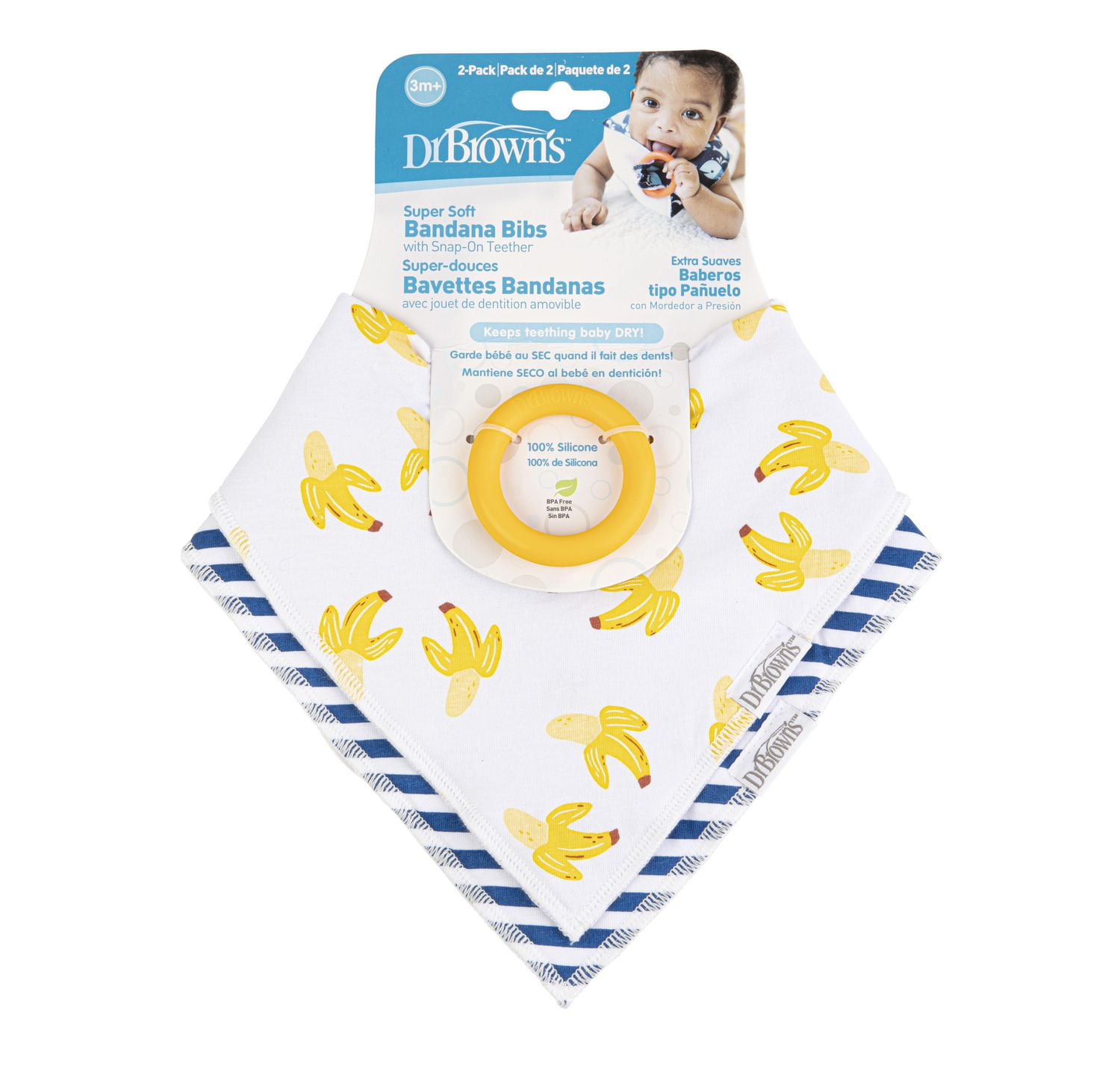 Dr. Brown's Bandana Bibs 2 Pack Yellow Bananas and Stripes
