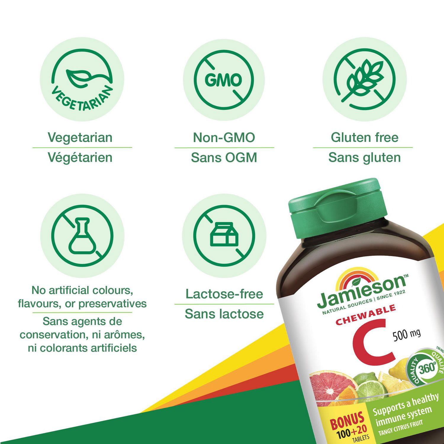 Jamieson Vitamin C Chewable Tablets, 500 mg, Citrus Fruit