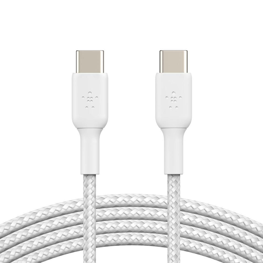 Belkin Boost Charge Braided USB-C to USB-C Cable, White (1M/3.3FT),  CAB004bt1MWH, Laptop & BoostCharge Pro Flex Braided USB Type C to C Cable  (2M/6.6FT), USB-IF Certified, BELKIN 3FT BRD C-C WH 