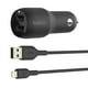 Chargeur de voiture double USB-A 24 W BOOST↑CHARGE™ <br>+ Câble Lightning vers USB-A BELKIN DUAL LTG CR CHRG – image 1 sur 6