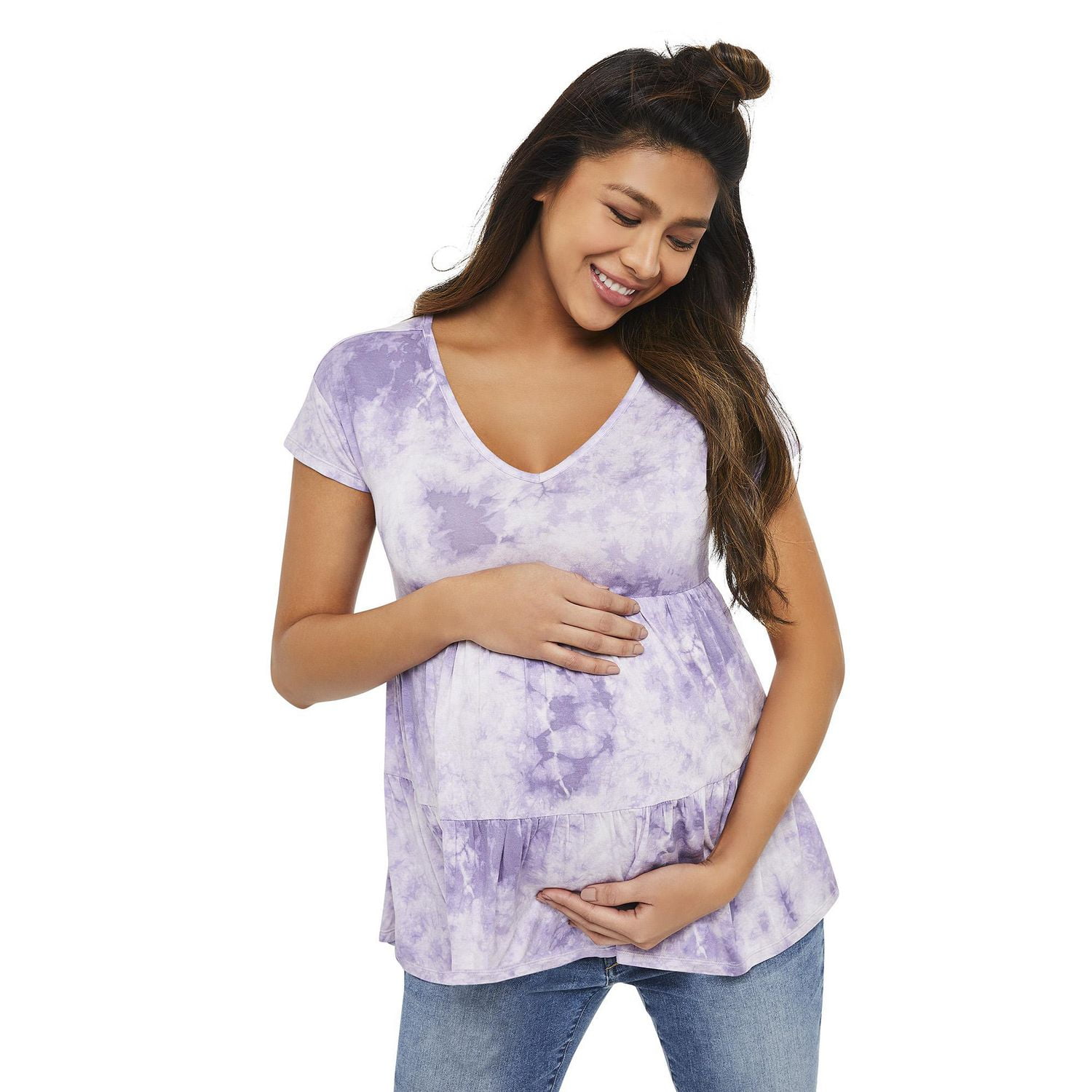 T-shirt nuisette avec encolure en V double Paisley Sky Maternité