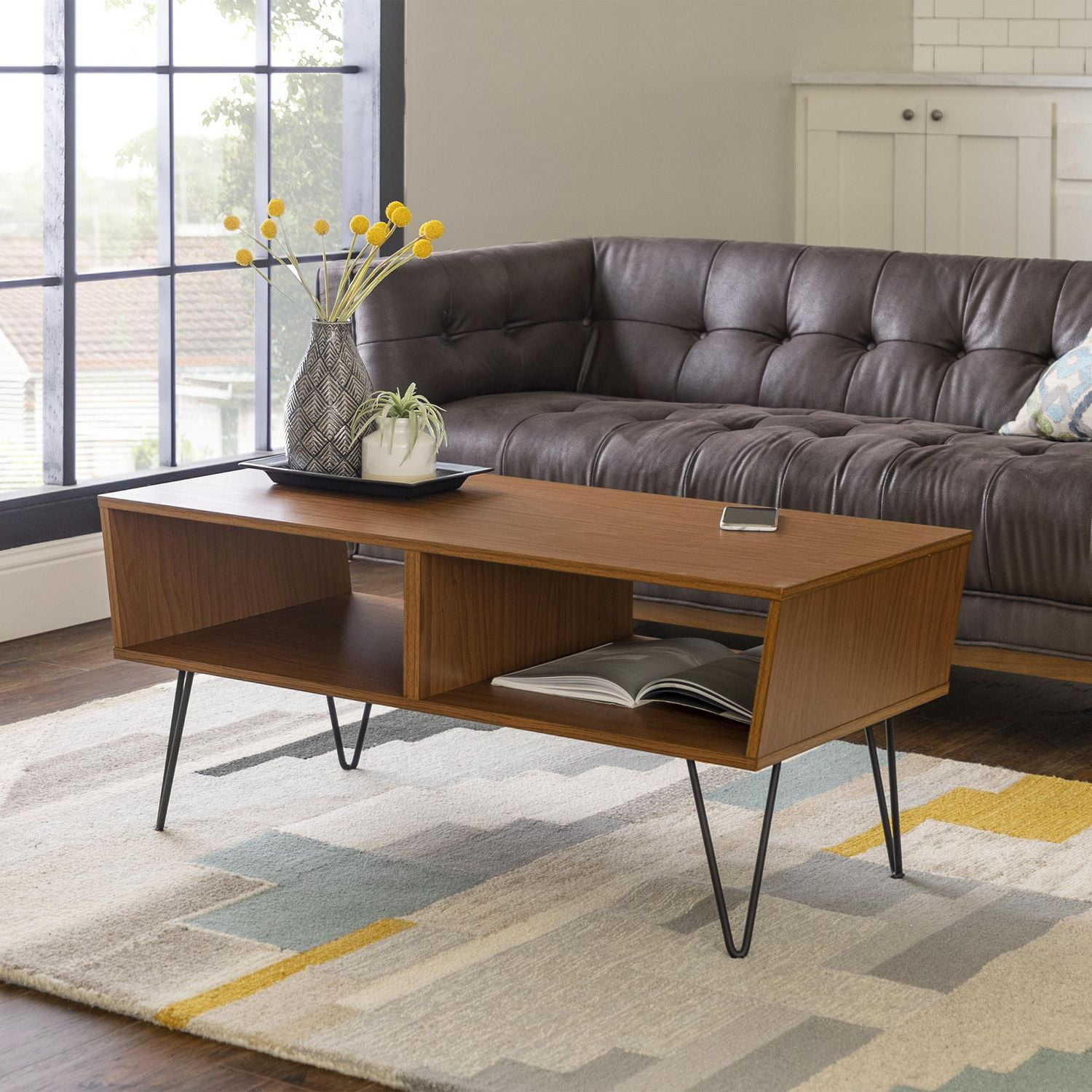 Manor Park Mid Century Modern Hairpin Coffee Table With Open Shelves Multiple Finishes