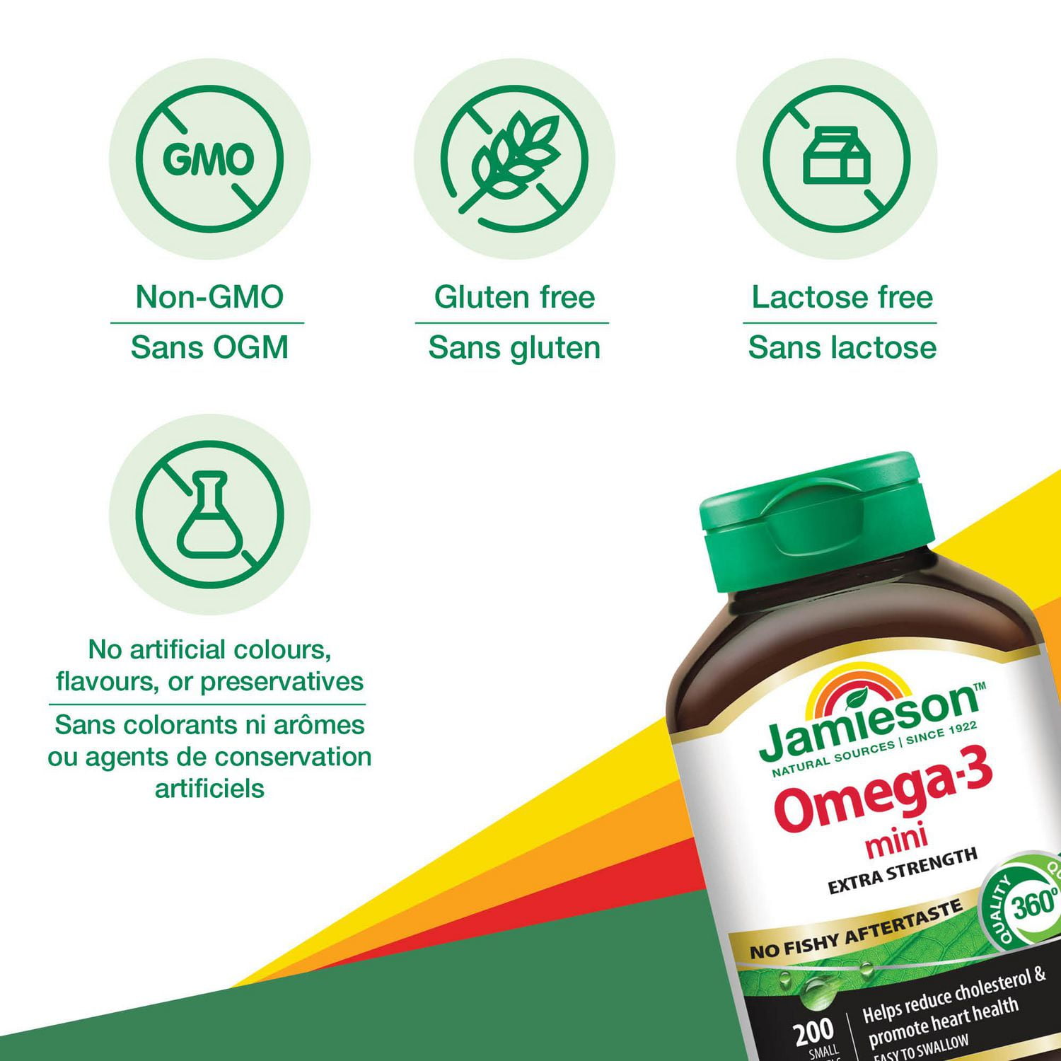 Jamieson No-Fishy-Aftertaste Omega-3 Mini Softgels, 350 mg, 200 Count