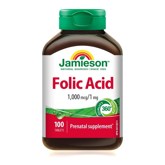 Jamieson Folic Acid 1,000 mcg Tablets, 100 tablets