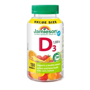 Jamieson Vitamin D3 Gummies, 1000 IU, Fruit Flavour, 130 Count