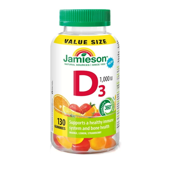 Jamieson Vitamin D3 Gummies, 1000 IU, Fruit Flavour, 130 Count