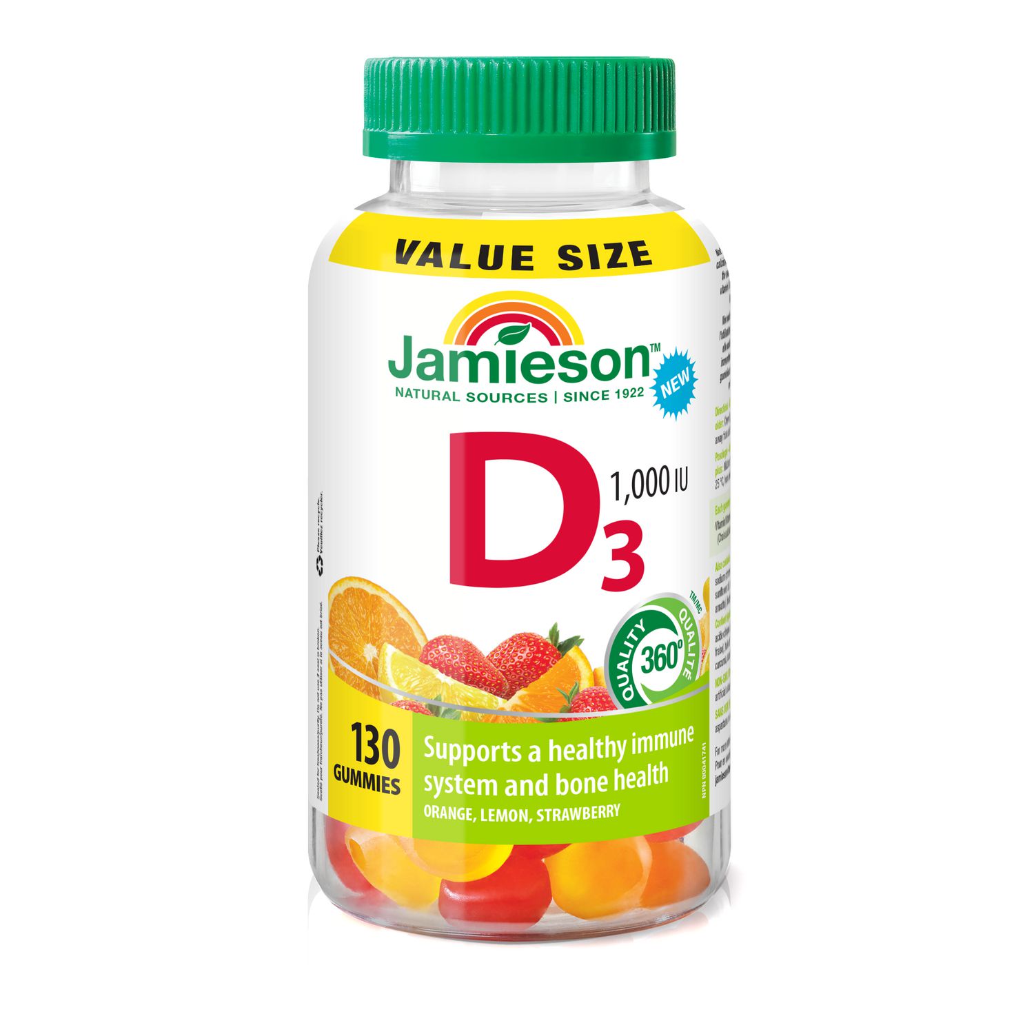 Jamieson gummies vitamine D3, 1000 UI, saveur des fruits, 130 gummies