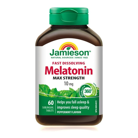 Jamieson Max Strength Melatonin 10 mg Peppermint Flavour Fast Dissolving Tablets, 60 Sublingual tablets