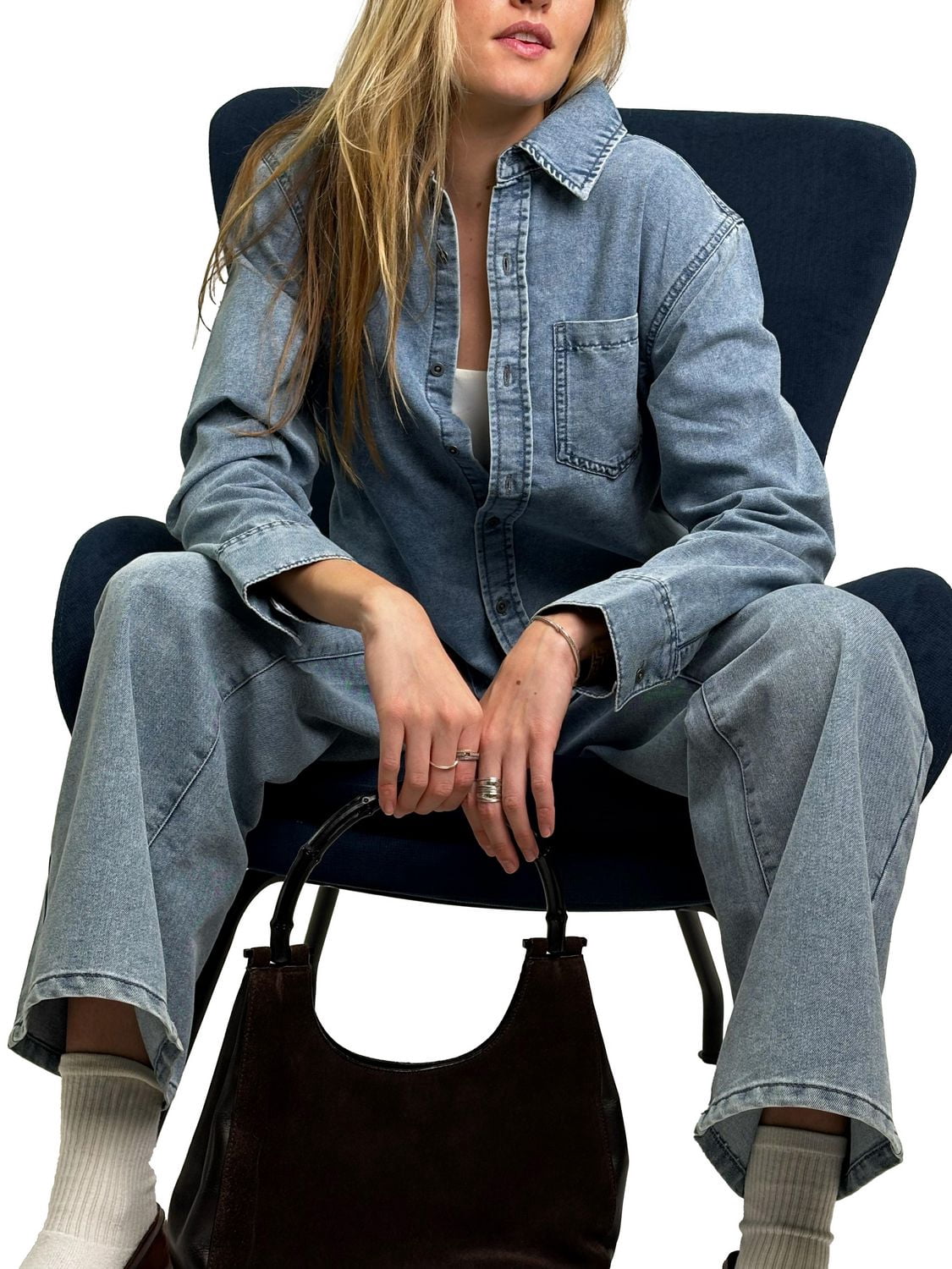 Jeaniologie ™ Ladies’  JN CROP LS SHIRT BLUE